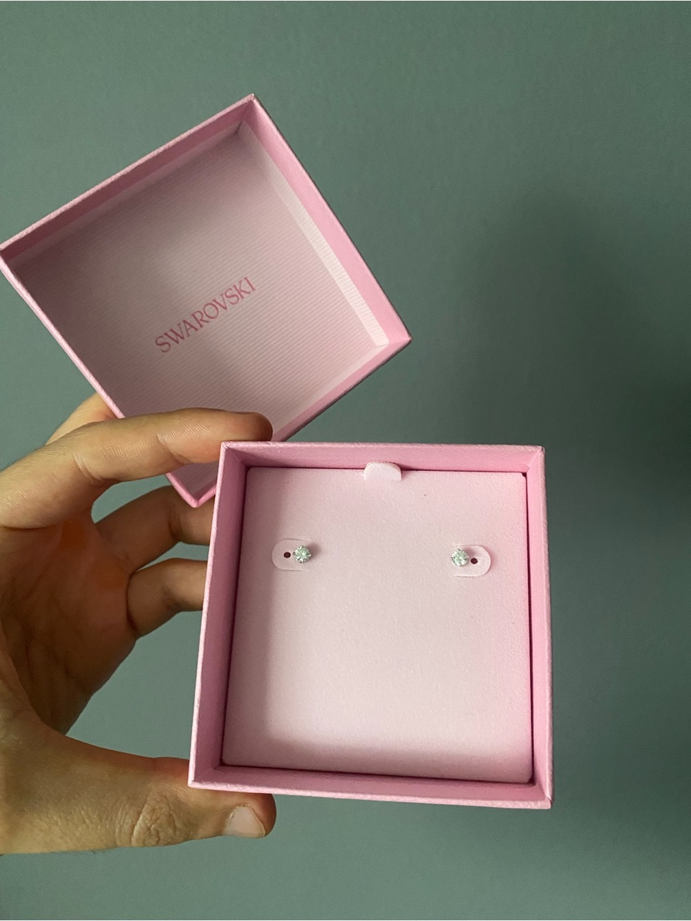 Swarovski Clear Crystal Stud Earrings with Subtle Green Accent